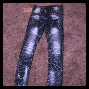 Blue biker style jeans skinny straight leg fit